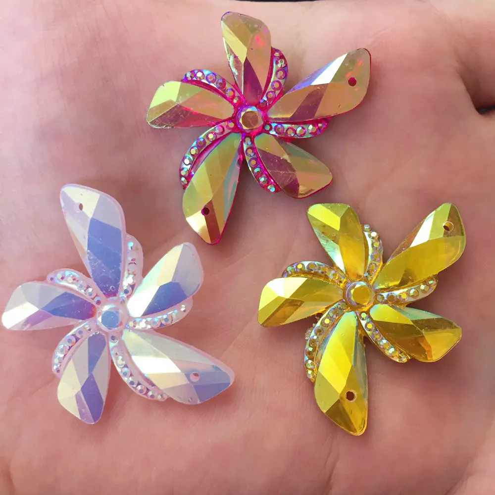 New 6pcs AB Resin Heteromorphic flower FlatBack rhinestone Wedding DIY scrapbook 2 hole Ornaments crafts PF425 | Украшения и