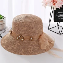 HT2235 шляпа от солнца шляпы на весну-лето для женщин упаковываемая шляпа ведро Милая Кружевная Плоская верхняя Рыбацкая шляпа дамы ленты лук шляпы для рыбалки