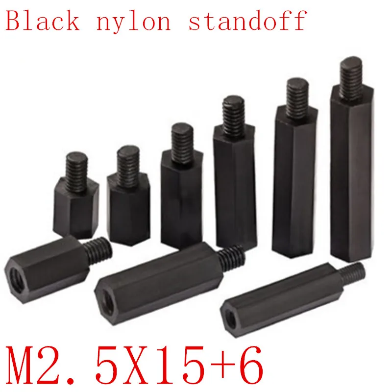 1000Pcs nylon standoff male to female M2.5*15+6 Black Hex Nylon
