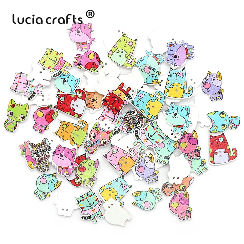 Lucia crafts 12 шт./лот случайный смешанный Мультяшные животные деревянные пуговицы с 2 отверстиями для пошива одежды аксессуары DIY ремесло E0224