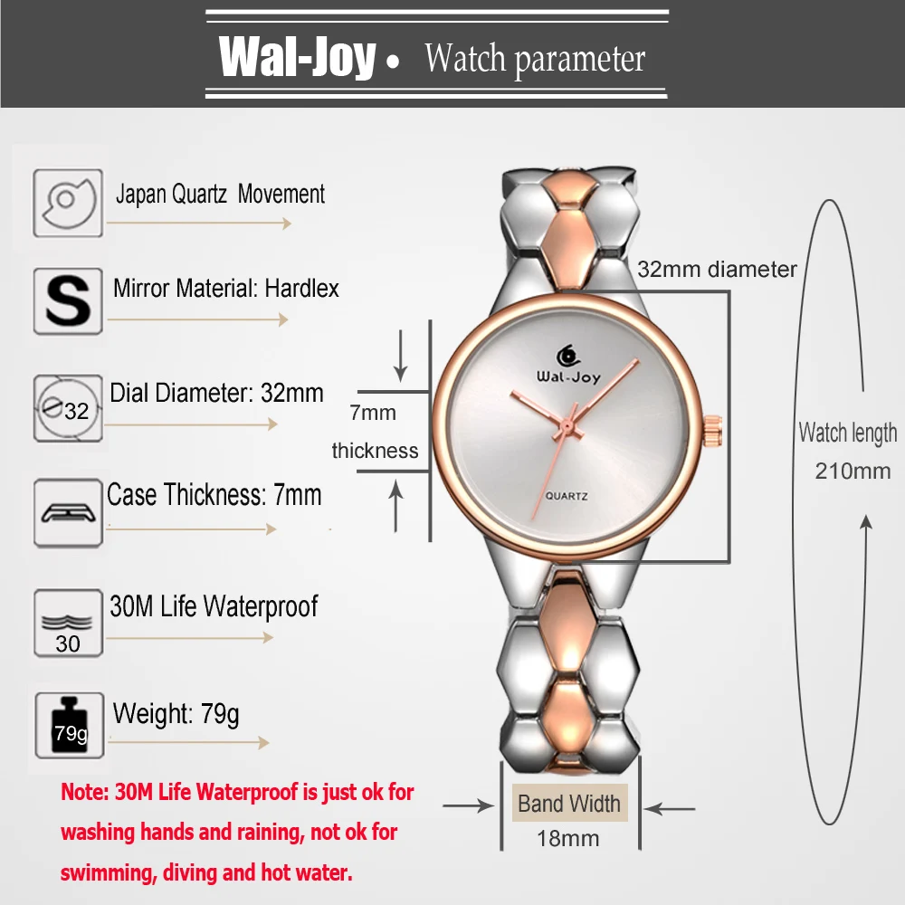 Wal-Joy, брендовые роскошные женские часы, браслет, часы для девушек, элегантное платье, часы, женские водонепроницаемые часы из сплава, кварцевые(WJ9001