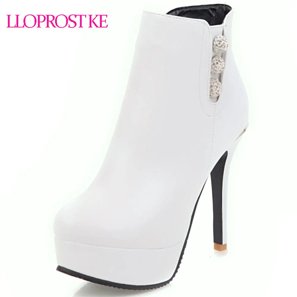 

Lloprost ke Crystal Botas Feminina Sexy High Heels Ankle Boots For Woman Elegant Winter Wedding Shoes Thin Heels Platform D174