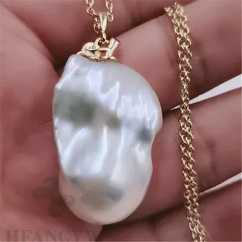 

Fashion White Baroque Pearl gold Chain Necklace 18" noble gorgeous delicate chain personality Luxury classic Mesmerizing