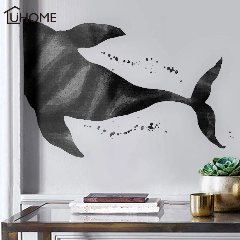 

Creative Large Black and White Whale Wall Sticker for Living Room Bedroom Wall Decoration Self-adhesive Stickers DIY Mural Art
