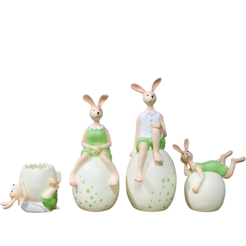 

4PCS Resin Decoration Crafts Cute Animal Rabbit Home Figurines Ornaments Room Desktop Decor Prop Miniatures Children Gifts Craft