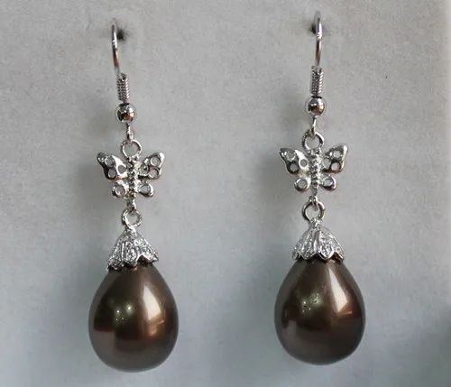 

Free shipping 12X16MM Coffee Sea Shell Beads Butterfly Drop Earring