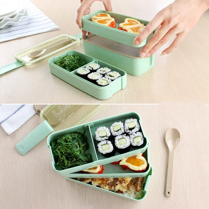 

3-Layer Microwave Oven Bento Lunch Box Utensils Spoon Food Container Storage Boxes Pink School Office Outdoor Picnic 1Pcs