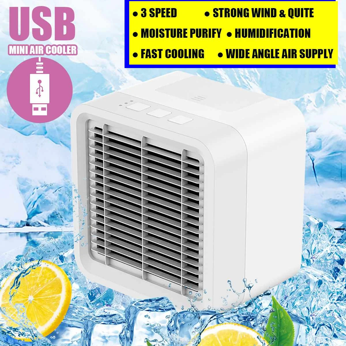 

Portable USB Mini Air Conditioner 3 in 1 Cooler Cooling Fan Purifier Humidifier for Office Home 3 Speed Adjustable Eco-friendly