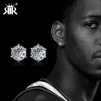 RIR Hot Sale Small Crystal Stud Earrings In Stainless Steel Men Jewelry Silver Pair Crown Zircon Crystal Earring Women Mens