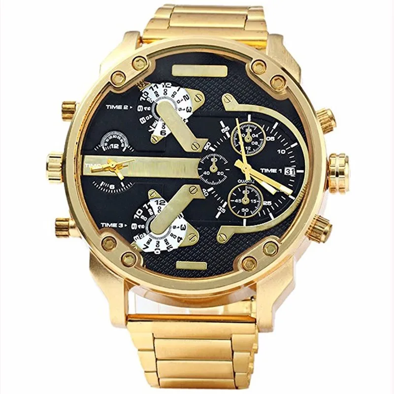 

Golden Men Watches Military Multiple Time Zone Wrist Watch Full Steel Men Sports Watch Waterproof Relogio Masculino