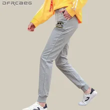 

High Quality Cotton Woman Harem Long Pants Fashion 2018 Autumn Cartoon Embroidery Tracksuit Trousers Casual Loose Sweatpants