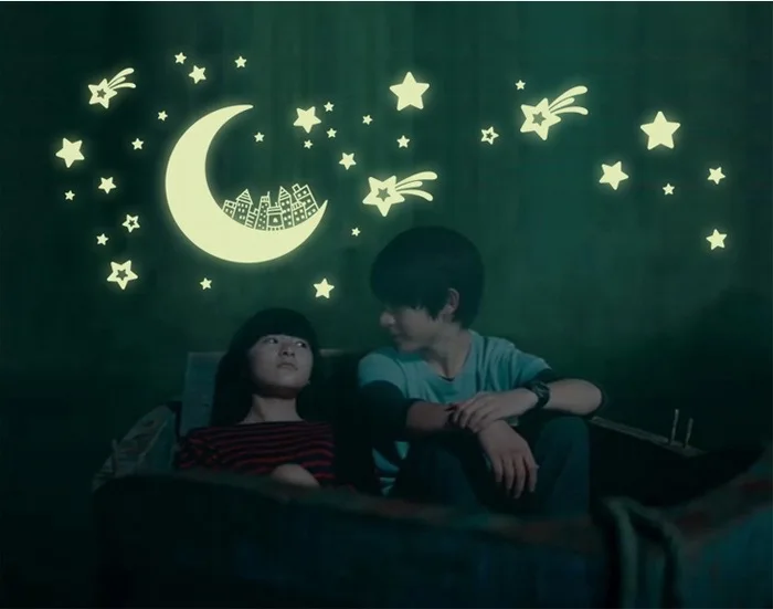 Флуоресцентные Серебристые светится в темноте Луна Happy Star светящиеся виниловые