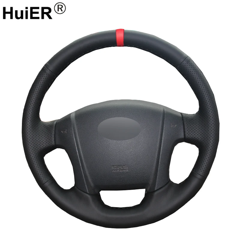 

HuiER Hand Sew Car Steering Wheel Cover Breathable Red Marker For Kia Sportage 2 2005-2010 2009 Sportage Automobile Car Styling