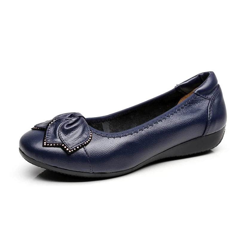 OUKAHUI/Коллекция года; сезон весна-лето; обувь из натуральной кожи; женские балетки на плоской подошве без шнуровки; женская повседневная обувь с украшением в виде кристаллов и цветов - Цвет: Blue