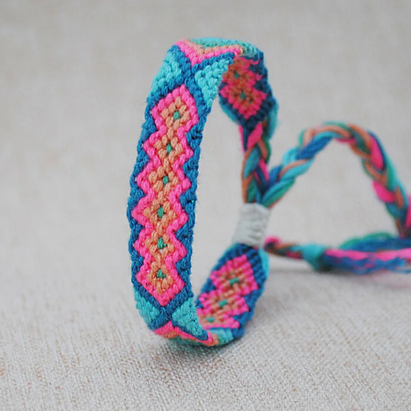 Этнические многоцветные плетеные браслеты ручной работы для женщин, богемные винтажные браслеты с хлопковой веревкой, летние ювелирные изделия - Окраска металла: color 4