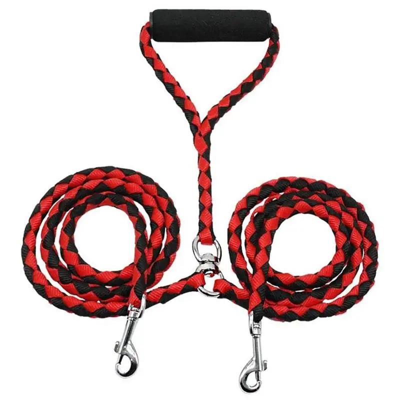 

140CM Hand-Made Double Dog Leashes For Two Dogs Braided Tangle Free Double Dog Leash Coupler For Training Two Dogs