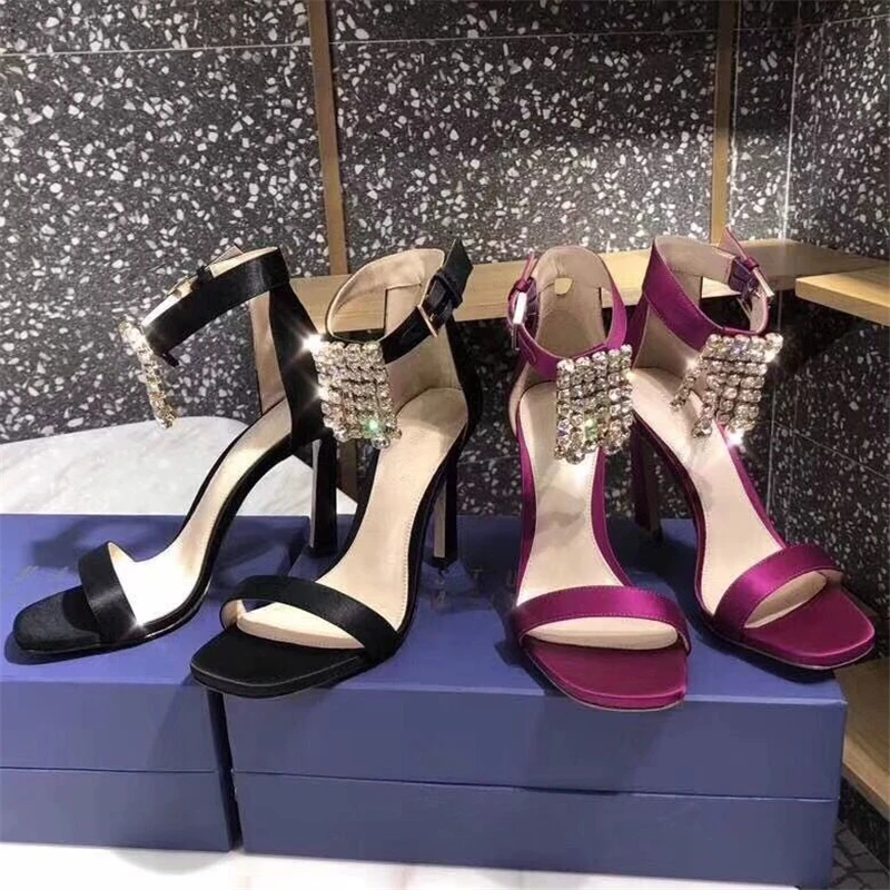 

Removeable Crystal Women Sandals New High heels Sandals Shoes women Summer Causal shoes Metal Buckle strap Stain Sexy Hoof heels