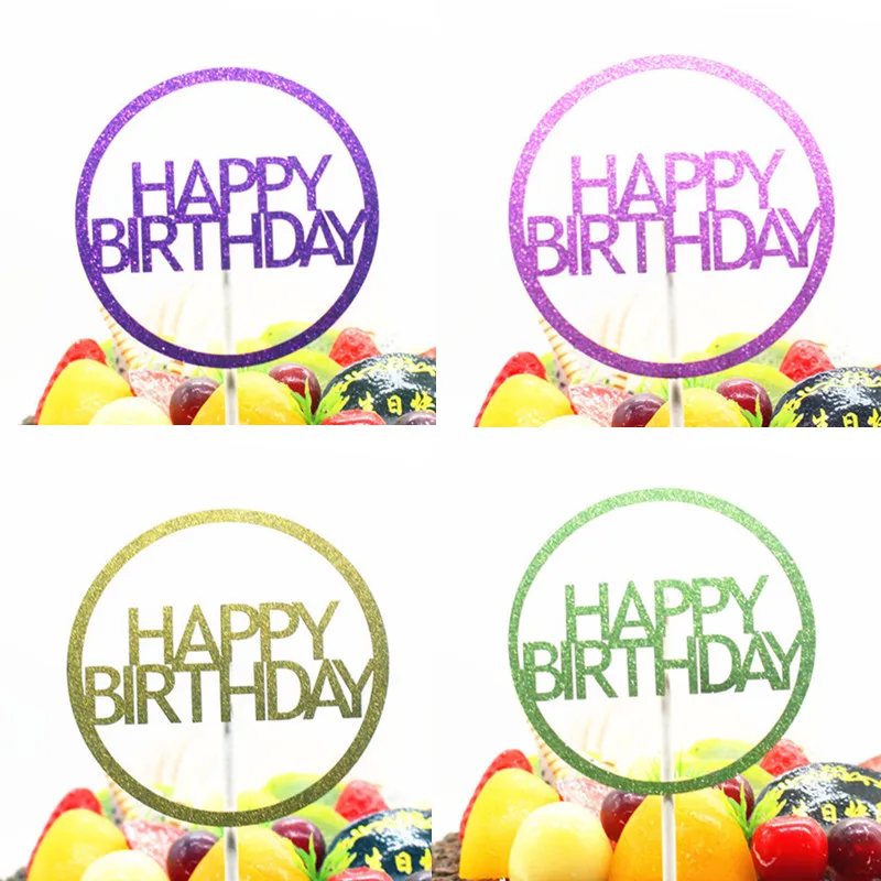 

Multi Colors Happy Birthday Cake Topper Round Glittler Cake Flags Birthday Party Cake Baking Decor Geometric Cupcake Flags