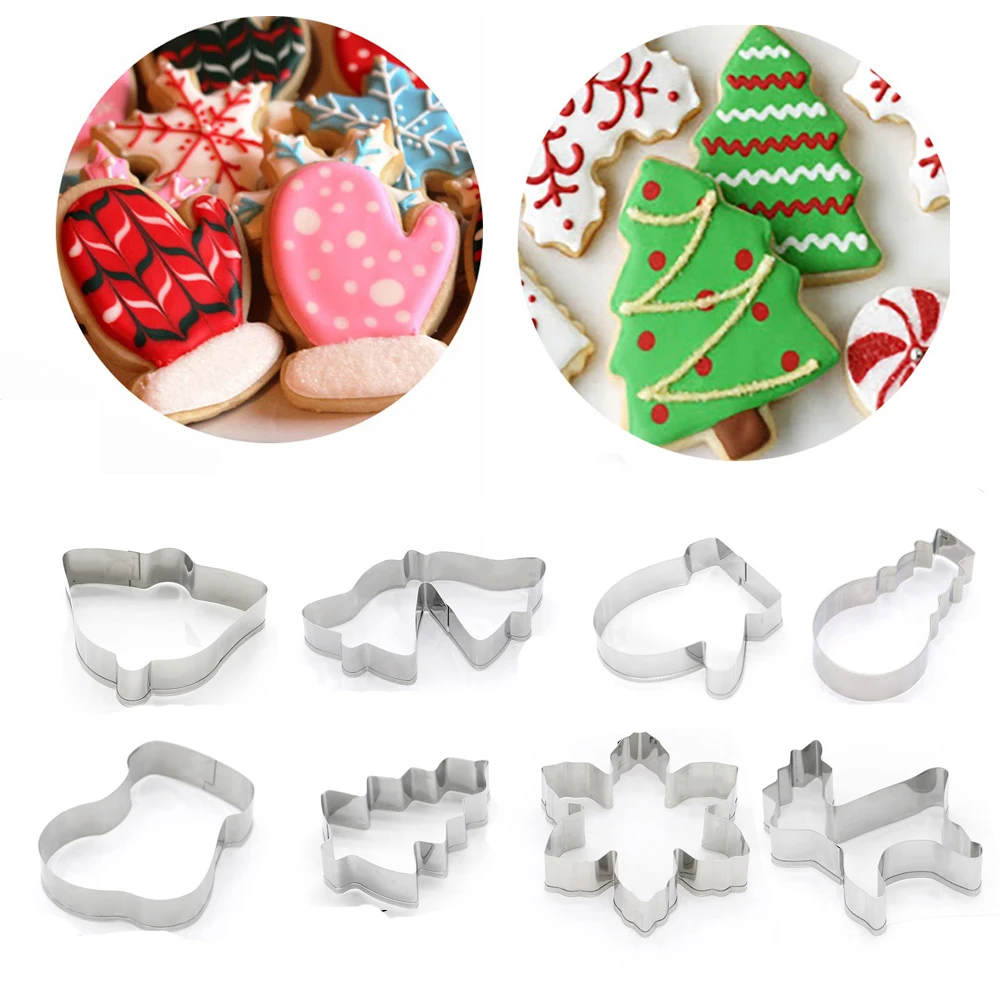 

1PC Christmas Cookie Cutter Stainless Steel Biscuit Mold Baking Tool Xmas Theme Santa Claus Snowflake Gingerbread Man Cake Mould