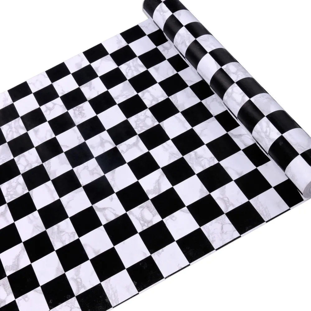 

Black white square kitchen Oilproof tiles wall sticker thick waterproof selfadhesive Baseboard wallpaper home decor 45*1000cm