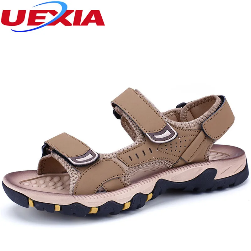 

2017 Mens Leather Outdoor Sandals Summer Men Shoes Sport Sandals Breathable Casual Beach Slippers Non-slip Rubber Sole Sandalias