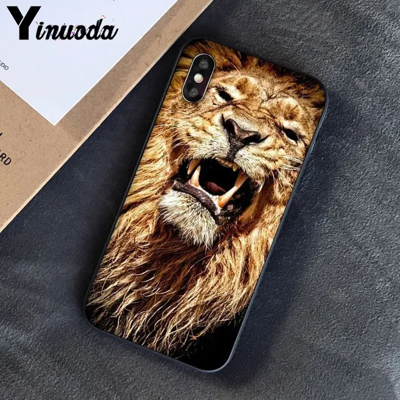 Yinuoda Lion tiger Модный милый животный черный чехол для телефона чехол для Apple iPhone 8 7 6 6S Plus X XS MAX 5 5S SE XR чехлы