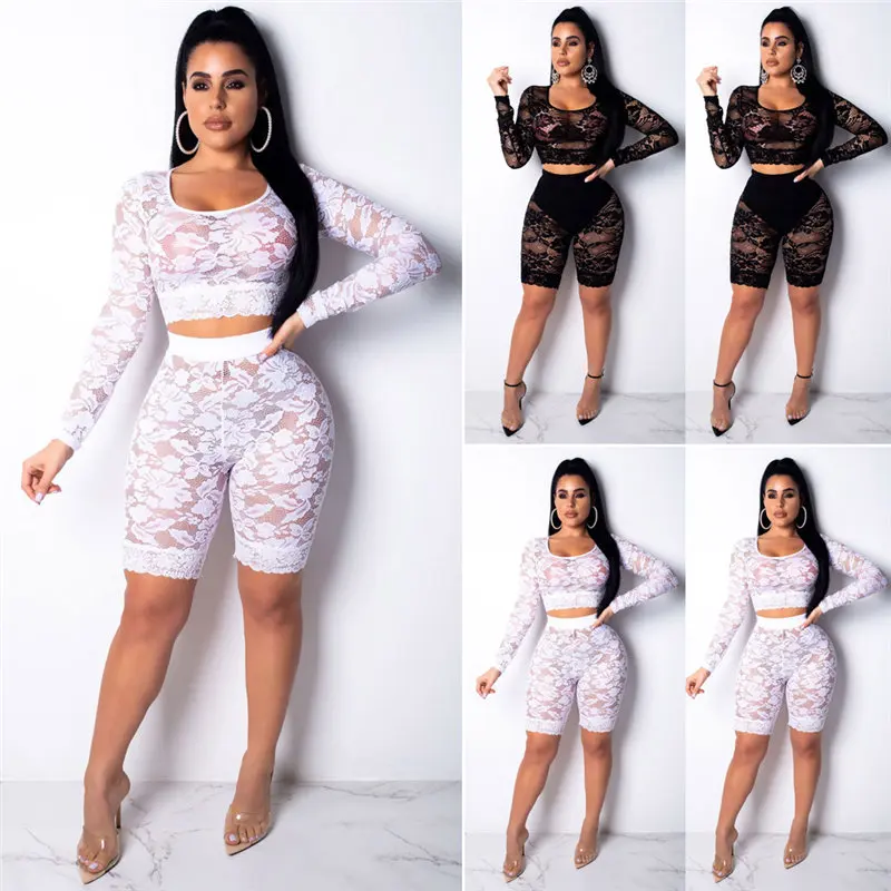 

Women Lace Crop Top +Pants Two-piece Playsuit Bodysuit Jumpsuit Romper Set