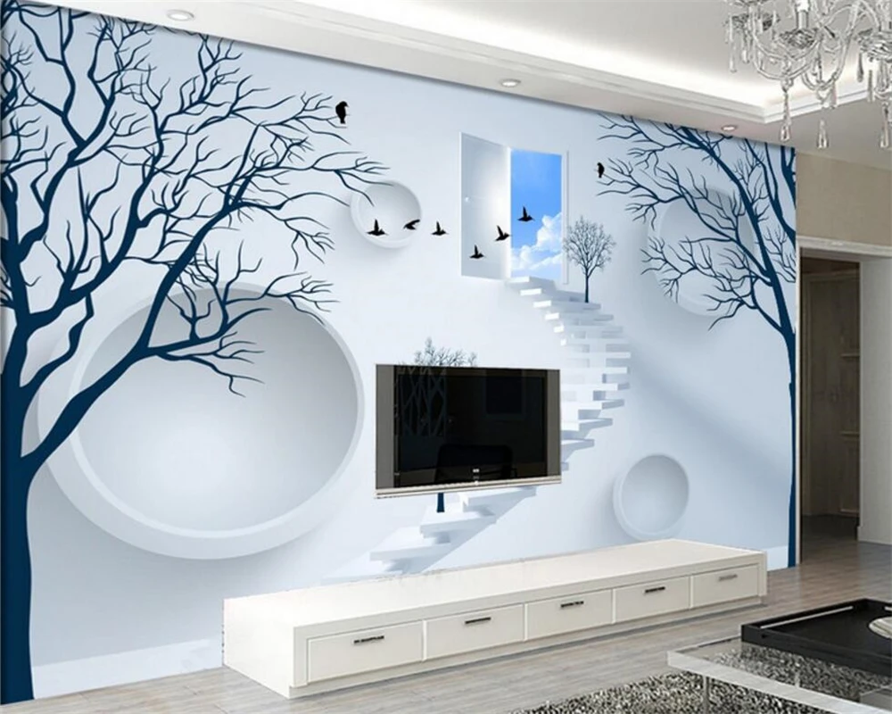 Beibehang絵壁画壁紙森鳥ステップテレビ壁にリビングルームの飾る家庭用の壁紙 Wallpaper Forest Mural Wallpaperforest Tv Aliexpress