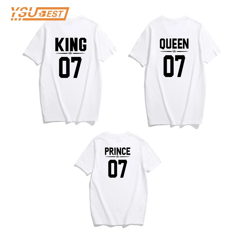 Best New Matching T shirt King 07 Queen 07 Prince Princess Letter Print Shirts 100% Cotton Casual Men Women Lovers Tops Newborn