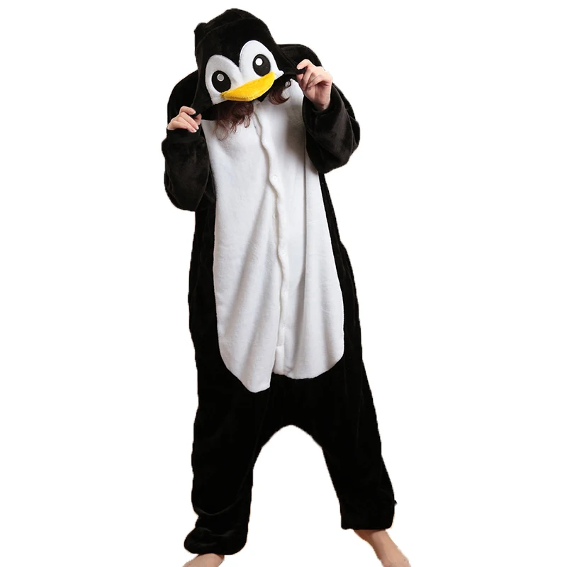 

Animal penguin onepiece pajamas for adults woman winter kigurumi onesies unisex hooded pajamas