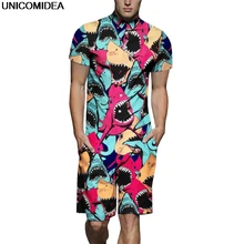 Мультфильм Акула мужские комбинезоны 3D Комбинезоны Харадзюку гарем карго сплошной комбинезон Гавайские рубашки мужские наборы