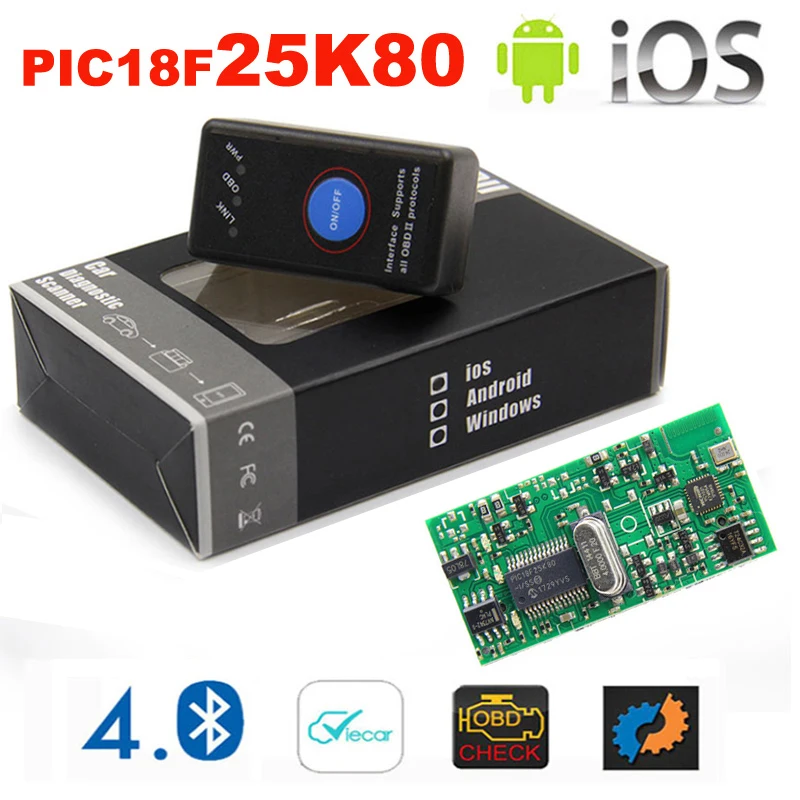 2019 Новый мини ELM 327 Bluetooth 4,0 с Мощность переключатель 25K80 ELM327 V1.5 OBD2 сканирующее устройство с интерфейсом для IOS Android