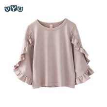 New Children Clothing Girls Kids Shirt trumpet Long Sleeve Ruffes Girl Autumn Elegant Tee Shirt New Design Fashion Hoodie Fabric