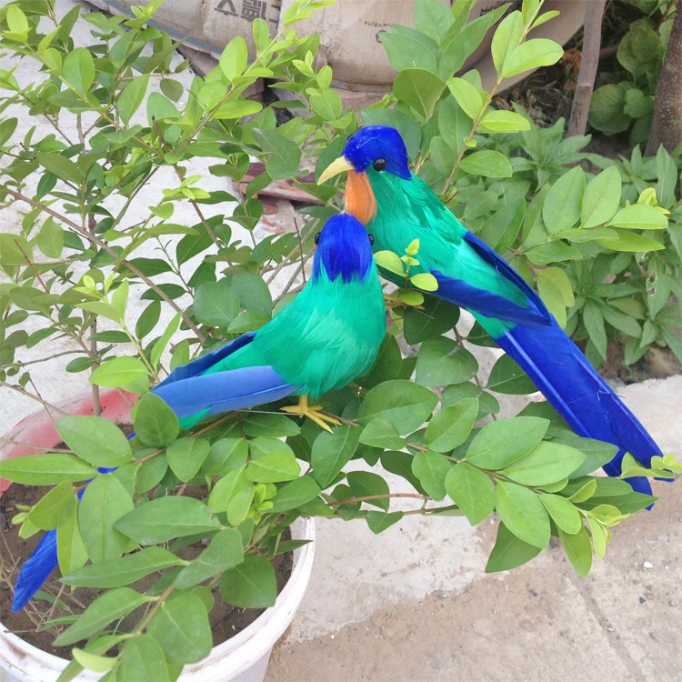 

about 22cm artifical bird blue&green feathers birds 2pcs,polyethylene&furs handicraft garden decoration toy gift a1949