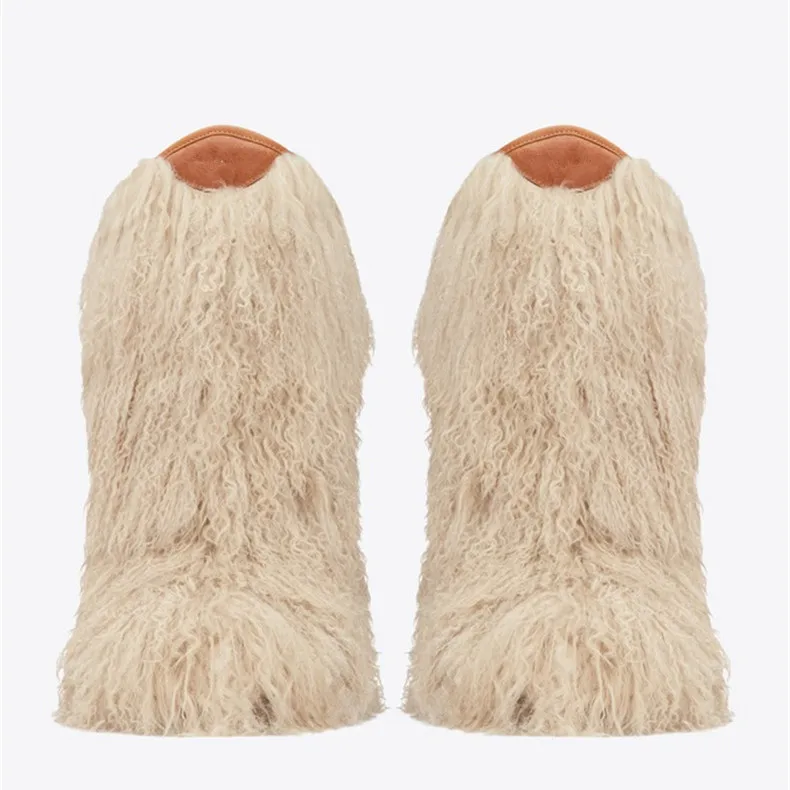 Cortas Mujeres Nieve De Cubierta Lana Europeas Rizado Invierno Botas Pantorrilla Completa As Pic Largo Piel Moda as Pic Borla Pisos La Mediados TxTY8rwq