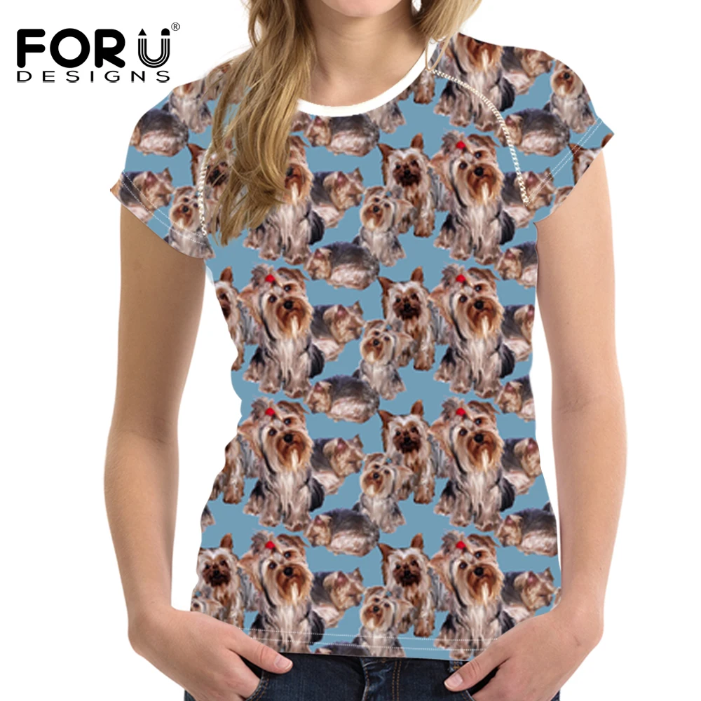 

FORUDESIGNS Funny Yorkie T Shirt for Women Kawaii Puppy Print T-shirt Ladies Fashion Short Sleeve Tee Shirt Female Summer Tops