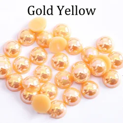 Iridescent Imitation Pearl Flatback Beads for DIY Jewelry and Nail Art (Gold Yellow)