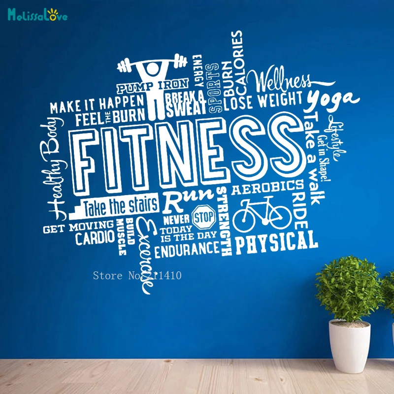 Фитнес Настенная Наклейка виниловая Спортивная наклейка Gym Word Cloud внутреннее