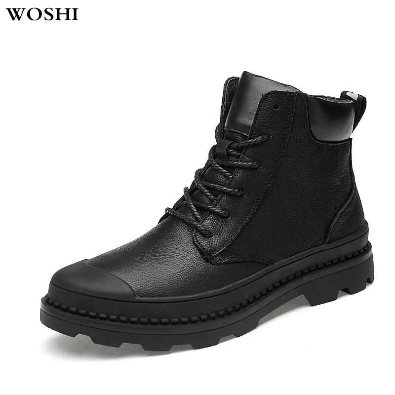 

Men Boots Genuine Leather Winter snow boots Men's Footwear Lace Up ankle boots fashion outdoor warm plush shoes big szie 47 k4