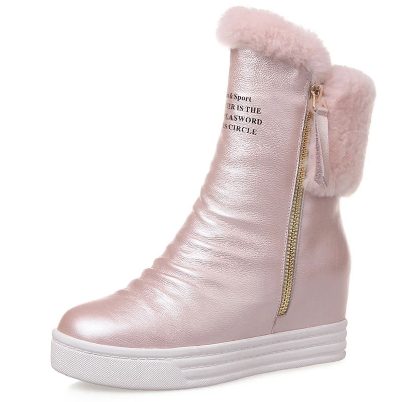 

RUIYEE women's winter boots fashion increase cowhide and ankle boots women's shoes wool boots warm shoes women new snow boots