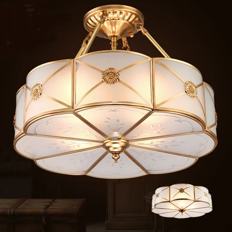 

American copper lamp Chinese lamp ceiling lamp European simple modern Warm led lamp bedroom Art flower restaurant lights ZL307