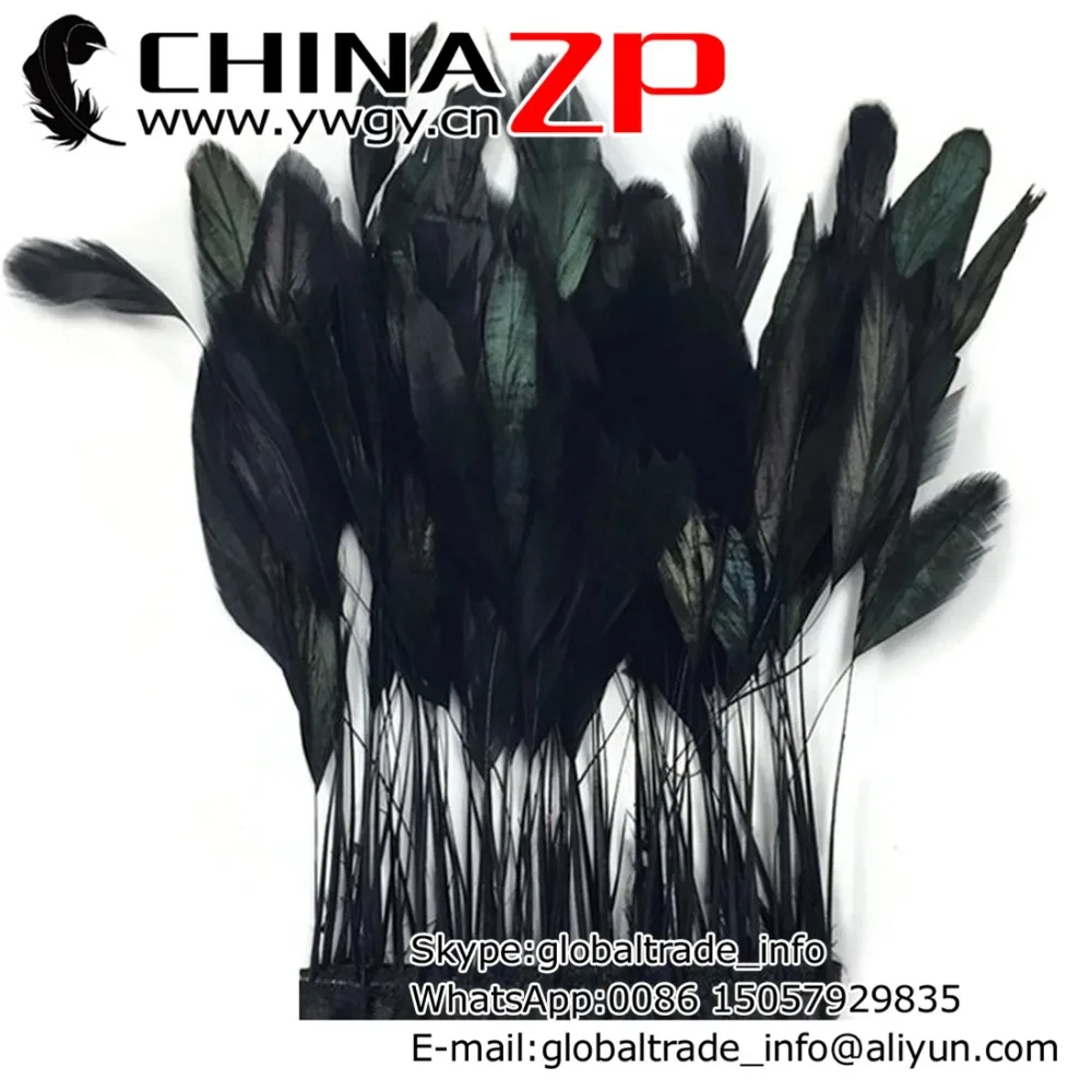 

4-6 Inch Gold Manufacturer CHINAZP Factory 10yards/lot Top Quality Dyed Black Stripped Rooster Coque Tail Feathers Trim