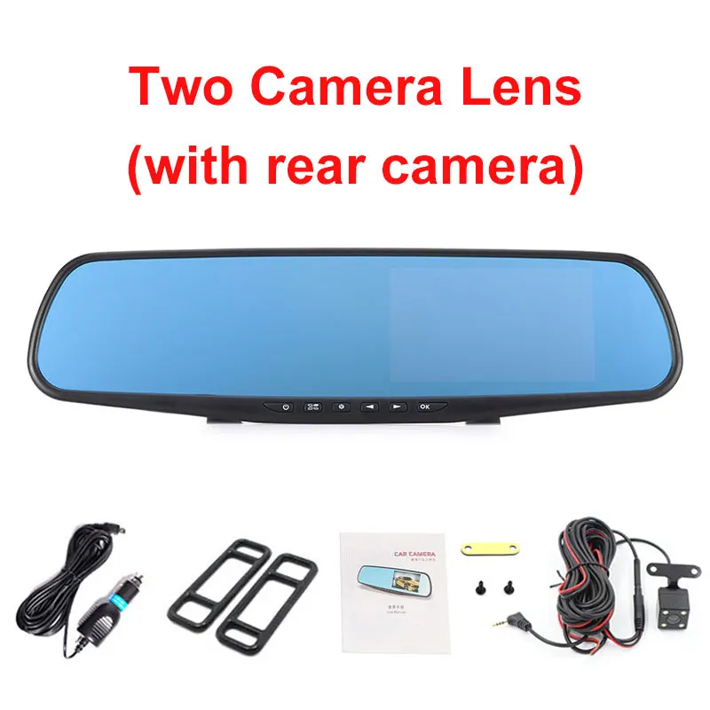 Olysine 4,3 дюймов Автомобильный видеорегистратор зеркало заднего вида видео рекордер с 2 камерами авто видеорегистратор Full HD 1080P двойной объектив Dashcam Регистратор - Название цвета: Dual Lens