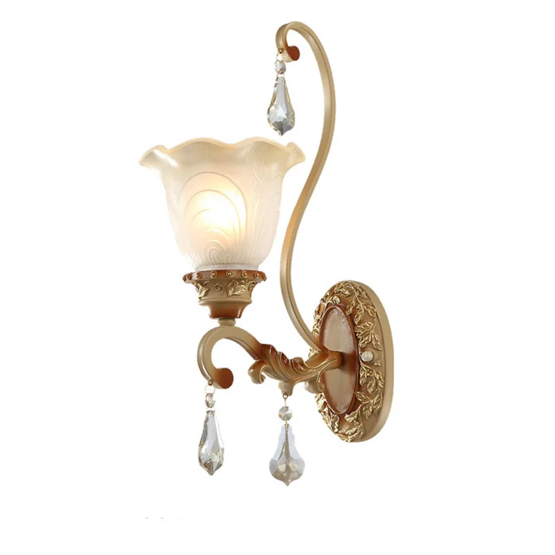 

European Vintage Bedroom Wall Sconces Resin Carved Crystal Hallway Wall Lamp Study Room Gallery Wall Lighting Fixtures