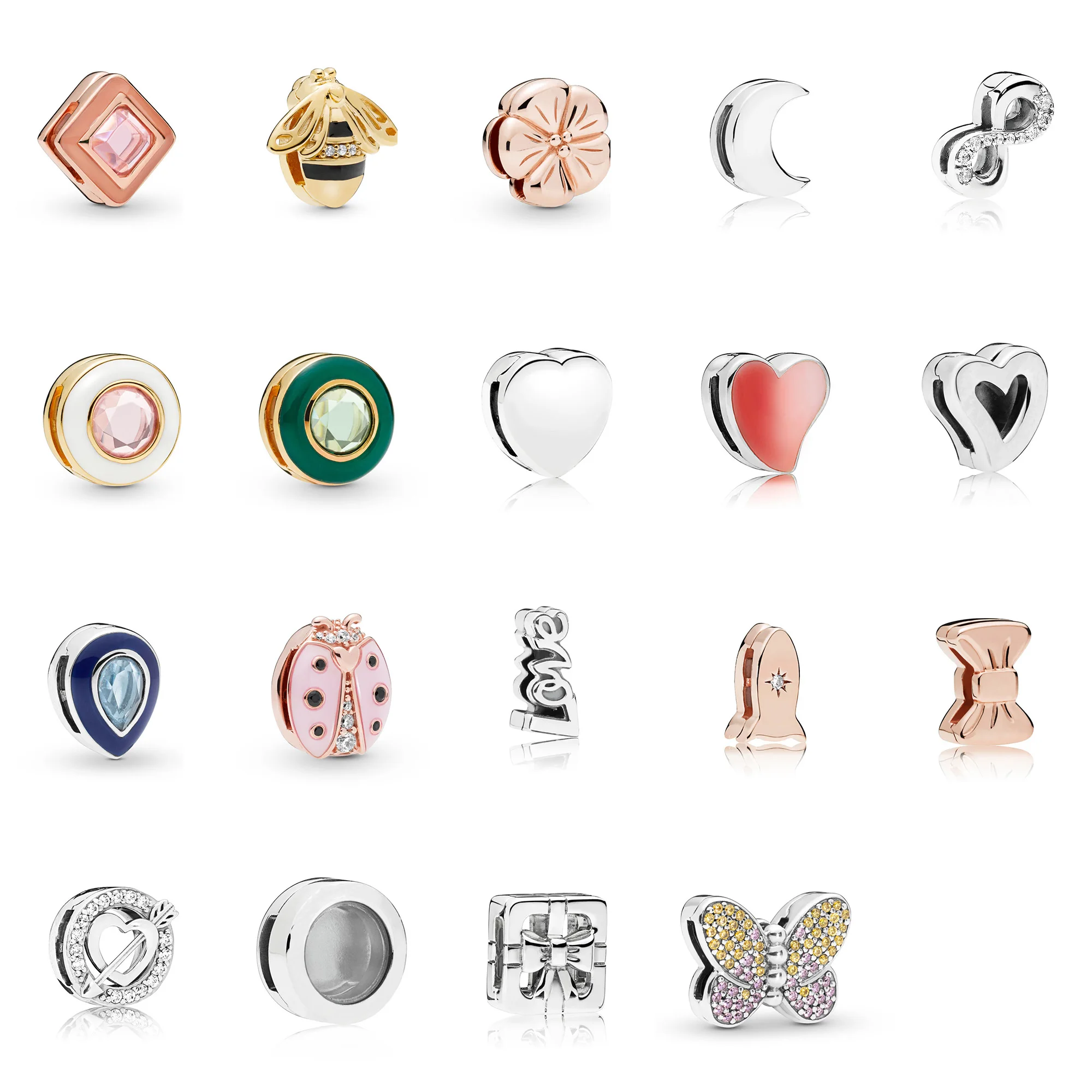 

19 Style S925 Silver Charms Heart Moon Bow Crystal Bead for Original Women Pandora Reflexions Net Band Bracelets & Bangles