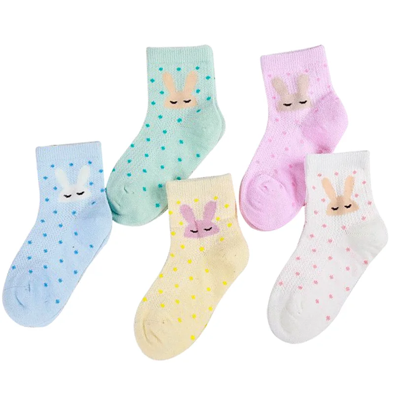 5 Pairs/Lot Children Girl Socks Rabbit Casual for Infant Toddler Kids Girls Elastic Mesh Cotton