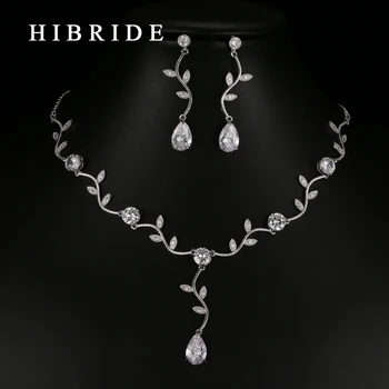 

HIBRIDE White/Yellow/Rose Gold Color Flower Jewelry Sets For Women Wedding with AAA Cubic Zircon Gold Color Jewelry HJ0002