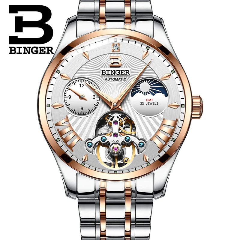 Часы со скелетом Switzerland BINGER Tourbillon мужские часы с сапфировым покрытием