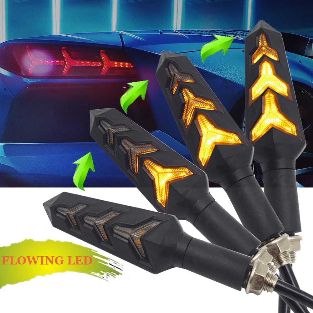 

Universal Flowing motorcycle turn signal lights LED Amber Indcator Lamp Blinker FOR suzuki bandit 1250 sv650 kawasaki ninja 250r