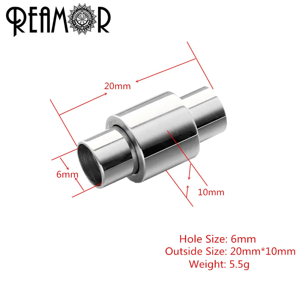 REAMOR 316l Нержавеющая сталь 5/6 мм с большими отверстиями, кулоны А-Размеры Магнитная застежка подходит кожаного ремешка на браслет, соединительное устройство Разъемы DIY ювелирных изделий Изготовление